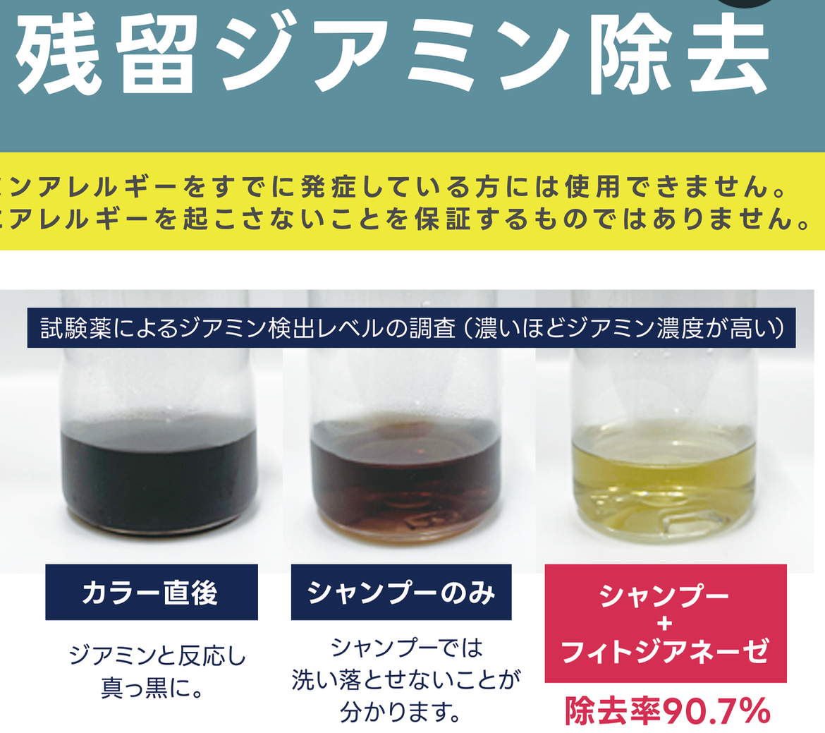 カラー施術後の残留ジアミン除去（1回で約90%除去）次世代の後処理で安心を。の画像
